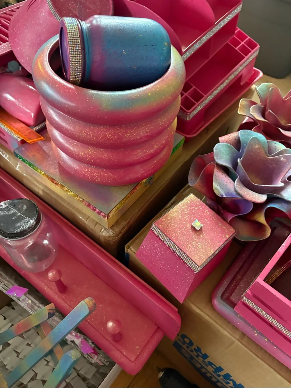 Pink Rotating Makeup Brush & Tool Organizer